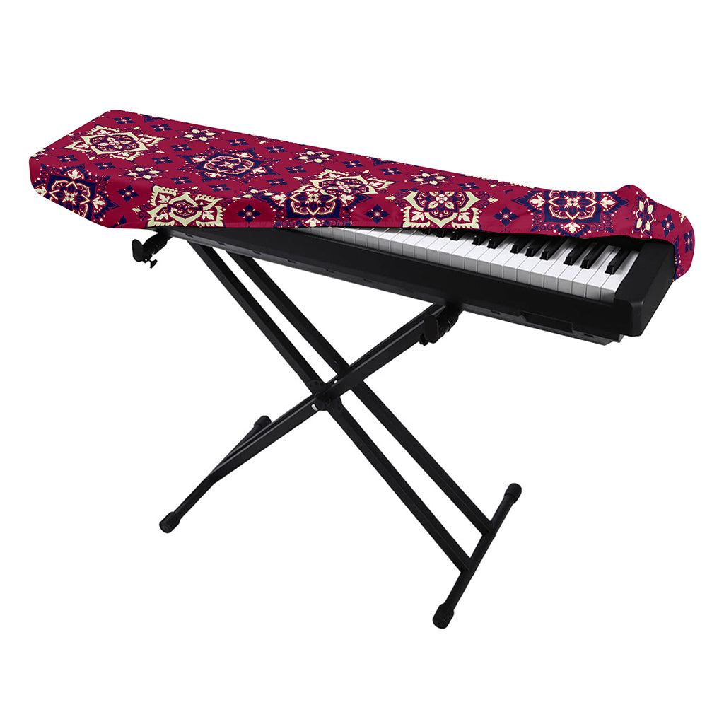 Red Boho Flower Pattern Print Piano Keyboard Cover