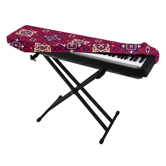 Red Boho Flower Pattern Print Piano Keyboard Cover