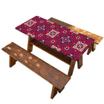 Red Boho Flower Pattern Print Picnic Table Cover