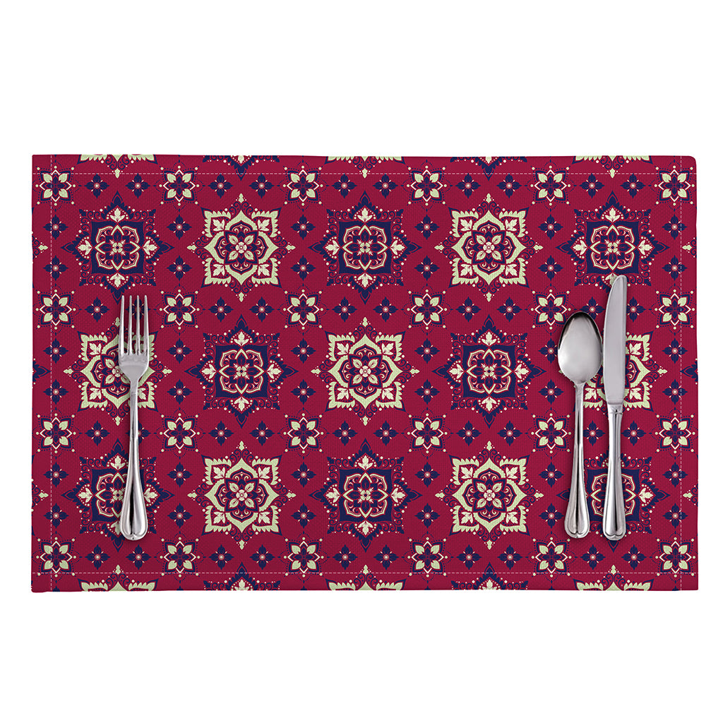Red Boho Flower Pattern Print Placemat