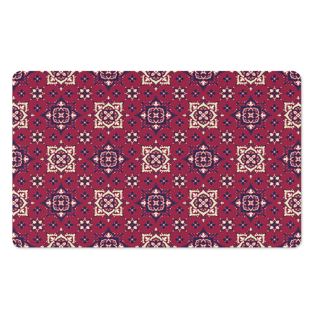 Red Boho Flower Pattern Print Polyester Doormat