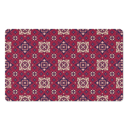 Red Boho Flower Pattern Print Polyester Doormat