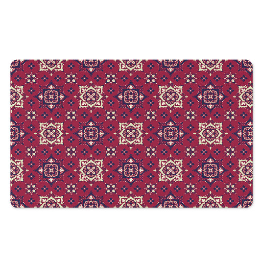 Red Boho Flower Pattern Print Polyester Doormat