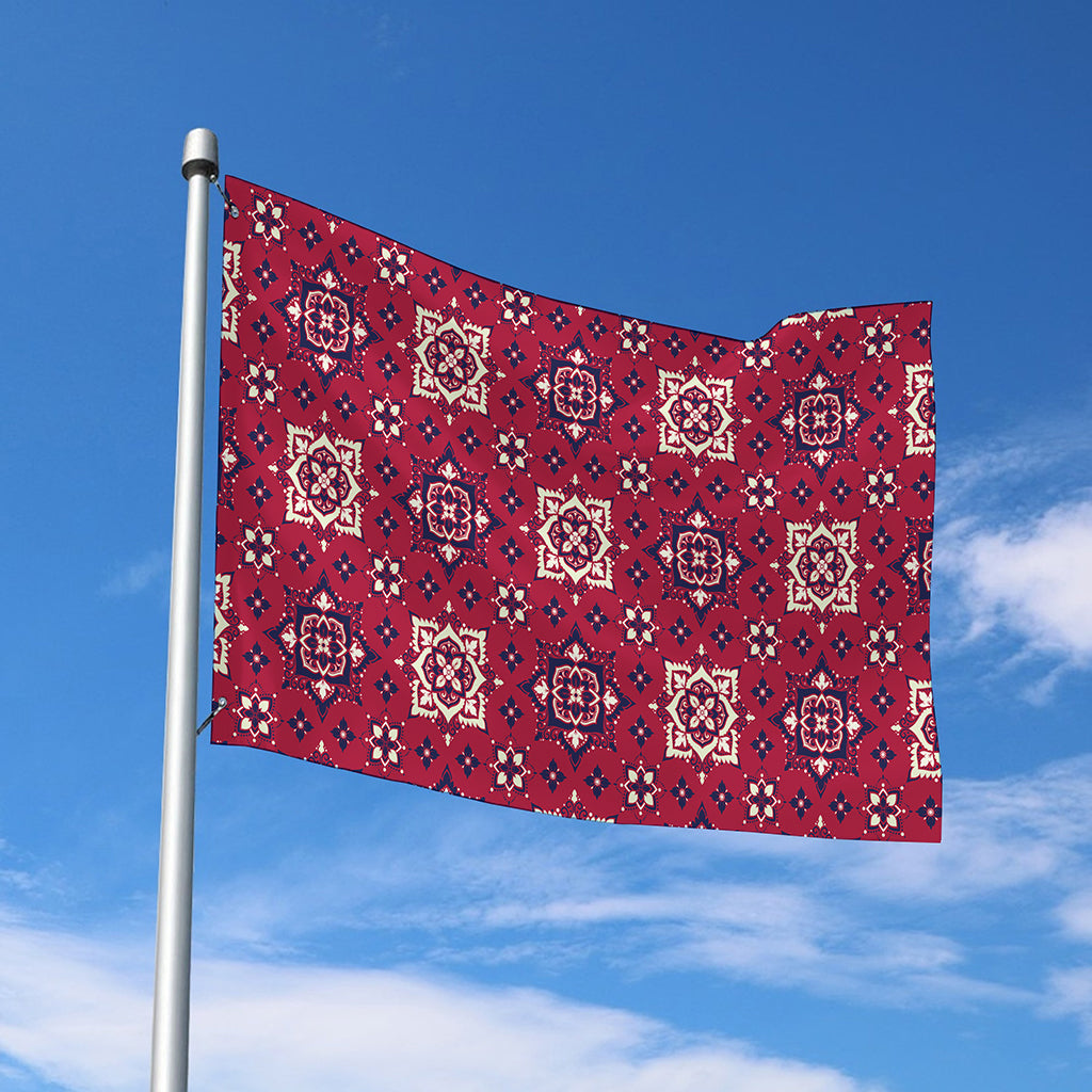 Red Boho Flower Pattern Print Polyester Flag