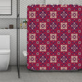 Red Boho Flower Pattern Print Polyester Shower Curtain