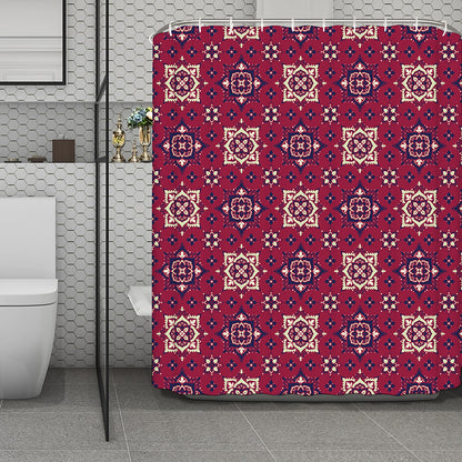 Red Boho Flower Pattern Print Polyester Shower Curtain