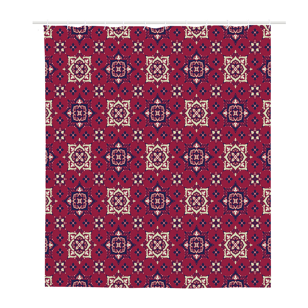 Red Boho Flower Pattern Print Polyester Shower Curtain