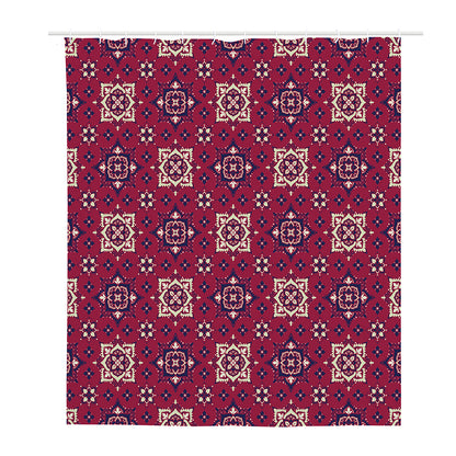 Red Boho Flower Pattern Print Polyester Shower Curtain