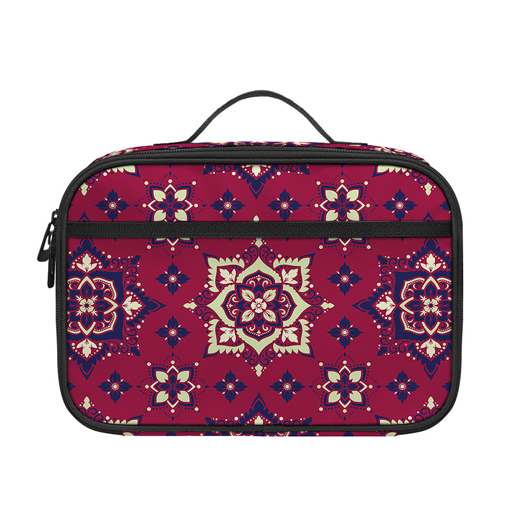 Red Boho Flower Pattern Print Portable Lunch Bag
