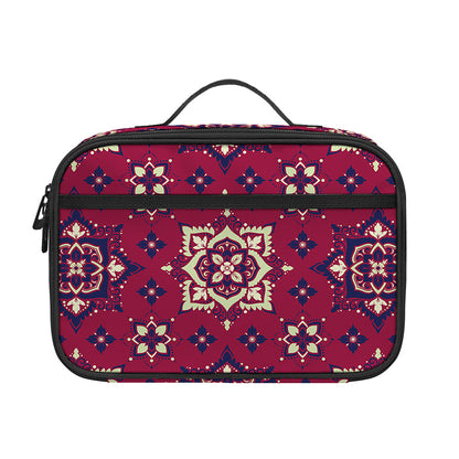 Red Boho Flower Pattern Print Portable Lunch Bag
