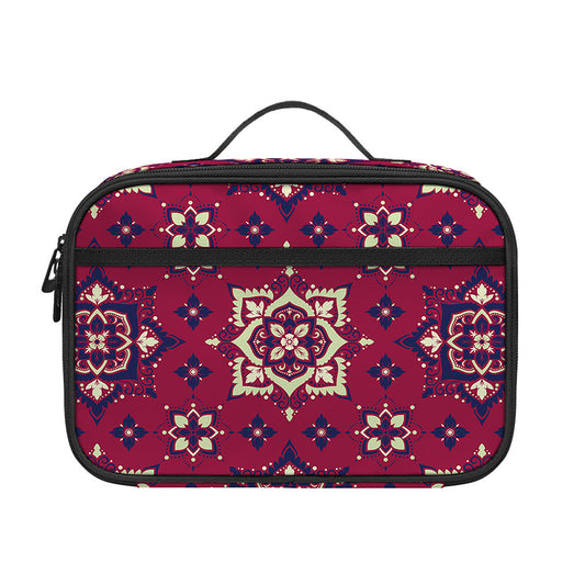 Red Boho Flower Pattern Print Portable Lunch Bag