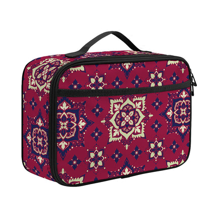 Red Boho Flower Pattern Print Portable Lunch Bag