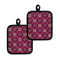 Red Boho Flower Pattern Print Pot Holders