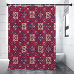 Red Boho Flower Pattern Print Premium Shower Curtain
