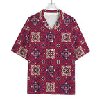 Red Boho Flower Pattern Print Rayon Hawaiian Shirt