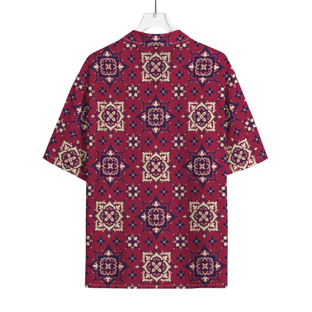 Red Boho Flower Pattern Print Rayon Hawaiian Shirt
