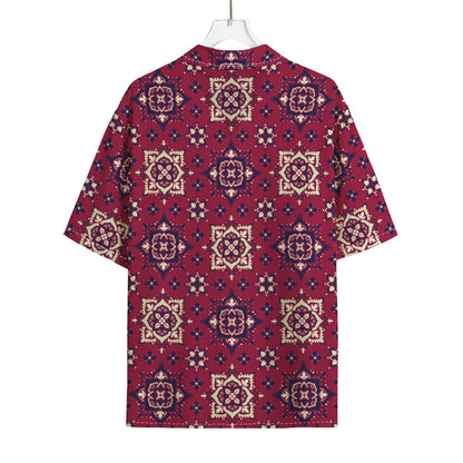 Red Boho Flower Pattern Print Rayon Hawaiian Shirt