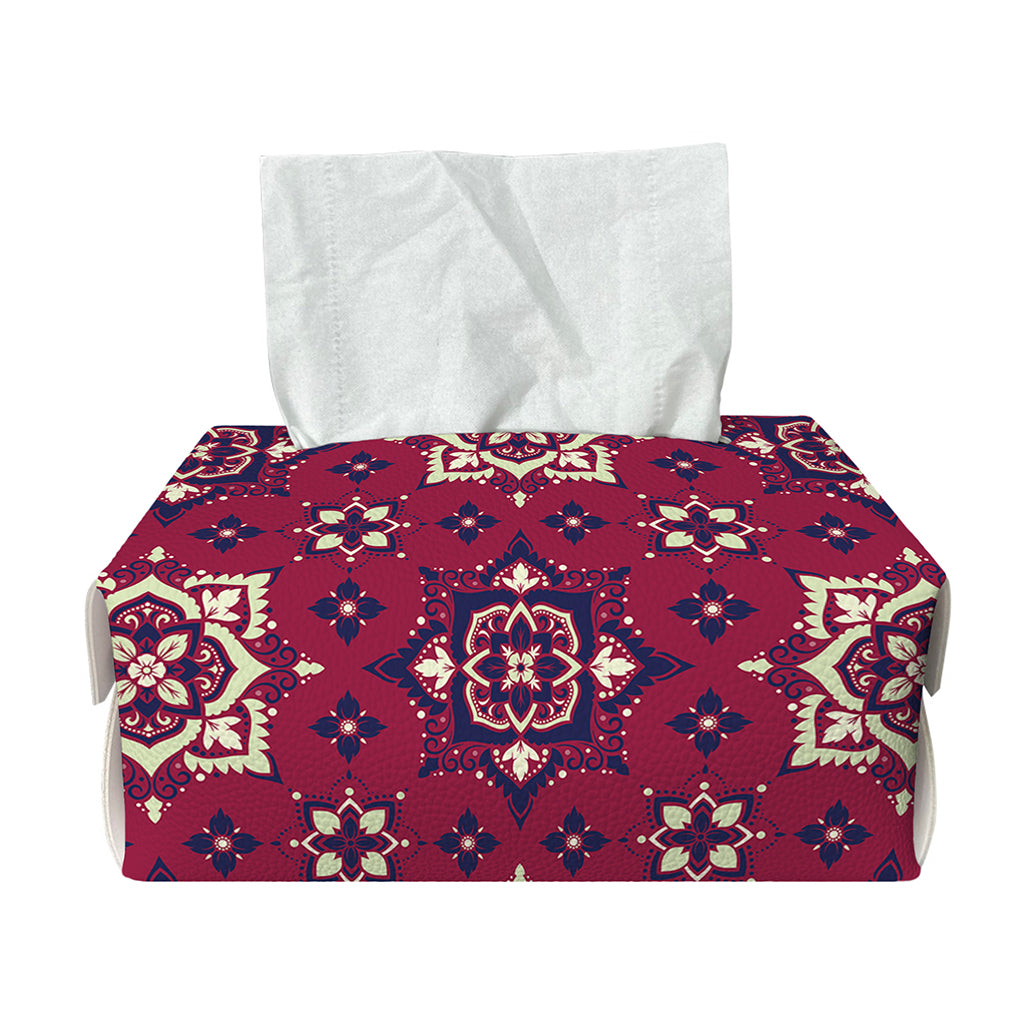 Red Boho Flower Pattern Print Rectangle Tissue Box Cover
