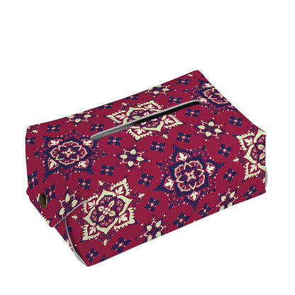 Red Boho Flower Pattern Print Rectangle Tissue Box Cover
