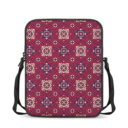 Red Boho Flower Pattern Print Rectangular Crossbody Bag