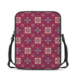 Red Boho Flower Pattern Print Rectangular Crossbody Bag