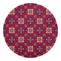 Red Boho Flower Pattern Print Round Blanket