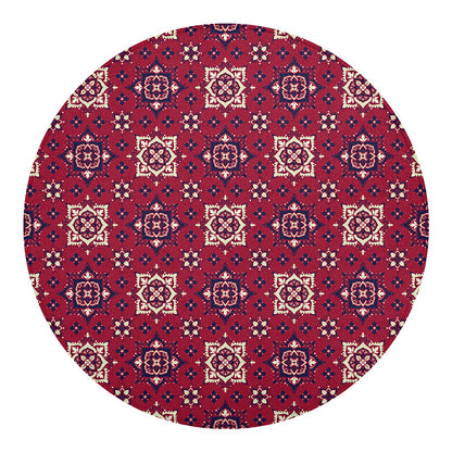 Red Boho Flower Pattern Print Round Blanket