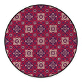 Red Boho Flower Pattern Print Round Floor Mat
