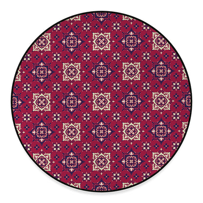 Red Boho Flower Pattern Print Round Floor Mat