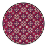 Red Boho Flower Pattern Print Round Floor Mat