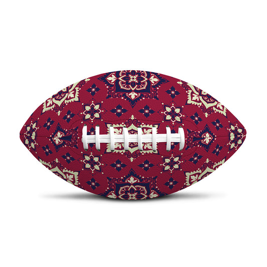 Red Boho Flower Pattern Print Rugby Ball