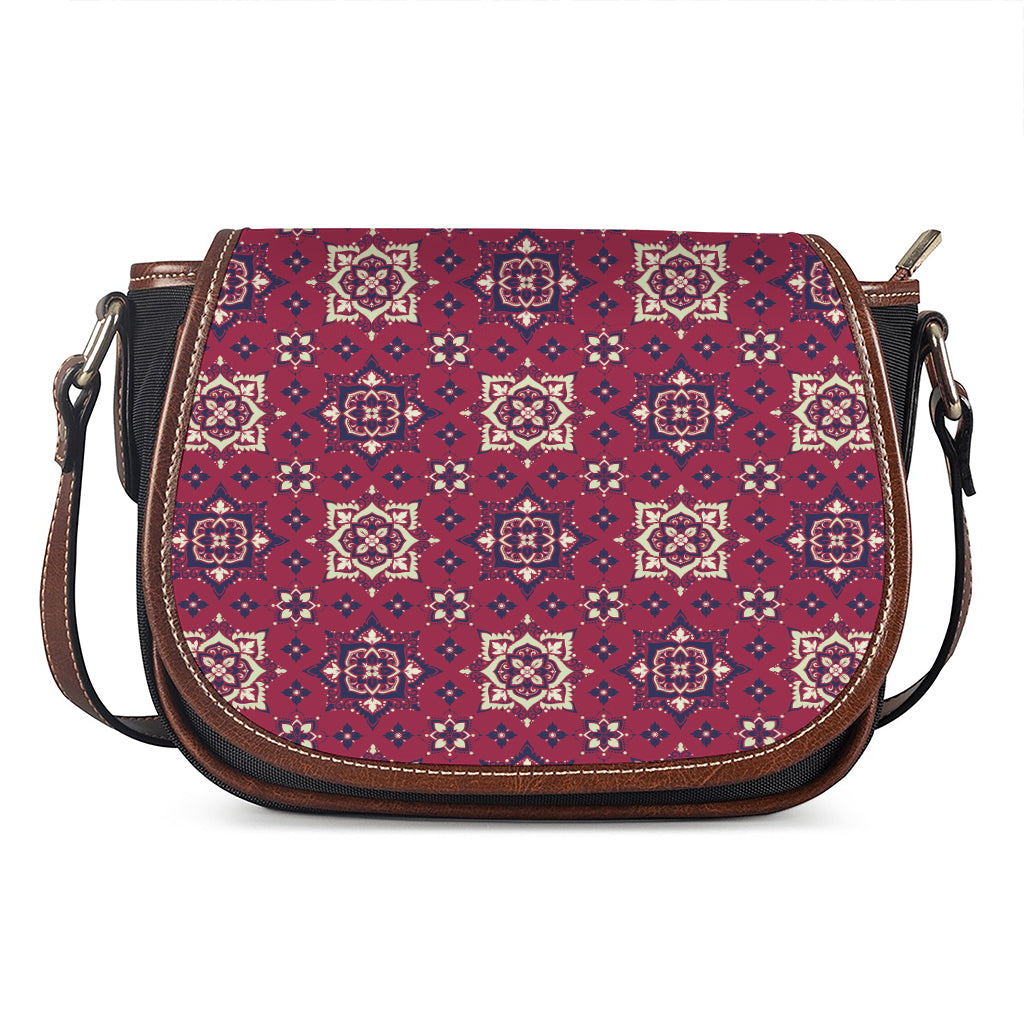 Red Boho Flower Pattern Print Saddle Bag