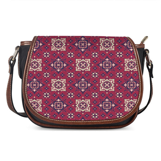 Red Boho Flower Pattern Print Saddle Bag