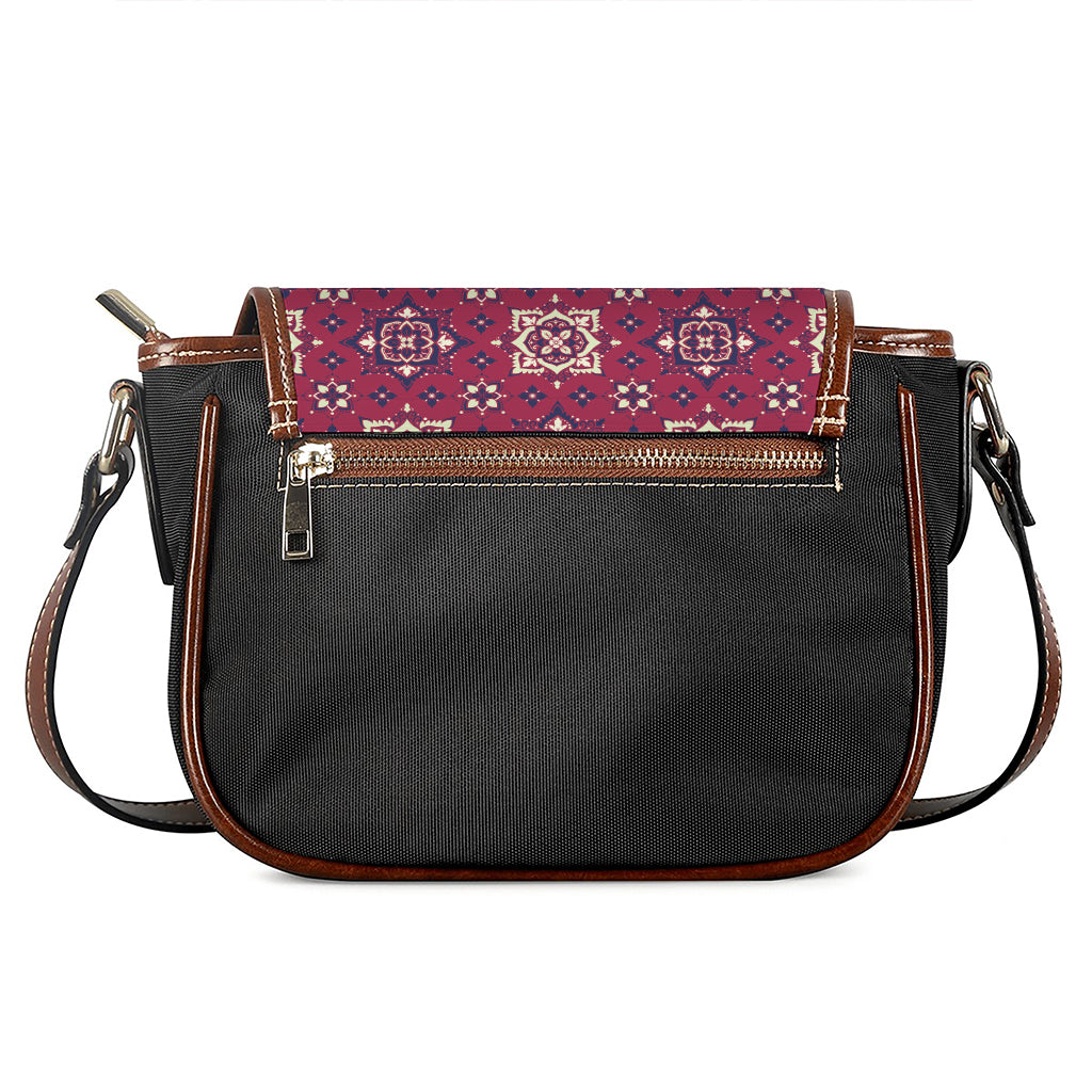 Red Boho Flower Pattern Print Saddle Bag
