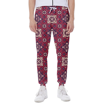 Red Boho Flower Pattern Print Scuba Joggers