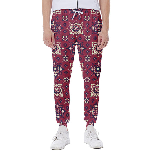 Red Boho Flower Pattern Print Scuba Joggers