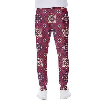 Red Boho Flower Pattern Print Scuba Joggers
