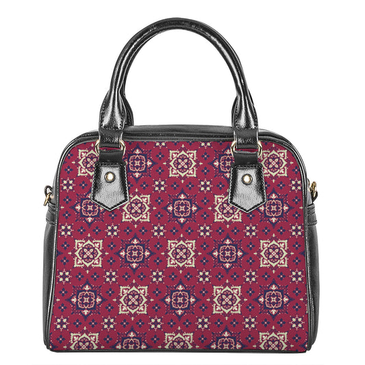 Red Boho Flower Pattern Print Shoulder Handbag