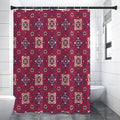 Red Boho Flower Pattern Print Shower Curtain
