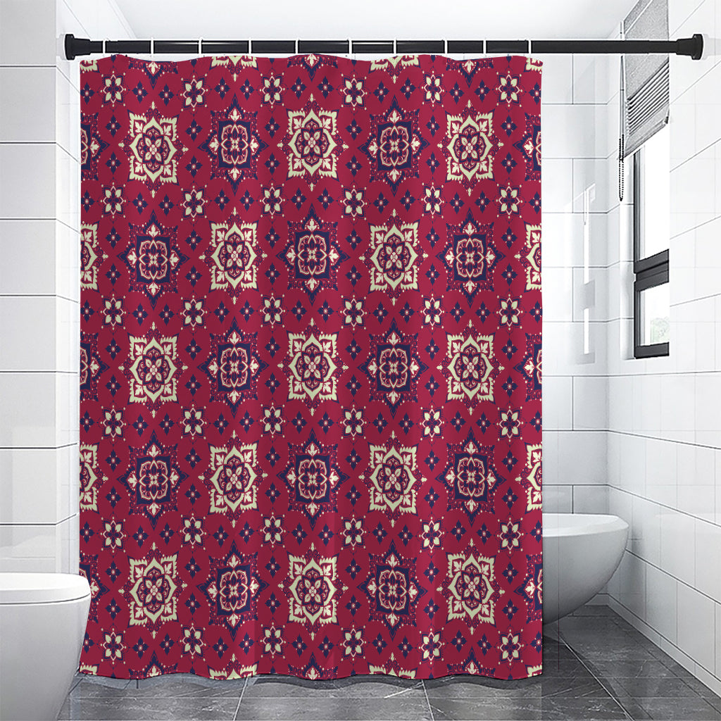 Red Boho Flower Pattern Print Shower Curtain