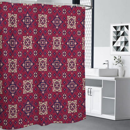 Red Boho Flower Pattern Print Shower Curtain