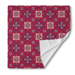 Red Boho Flower Pattern Print Silk Bandana