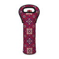 Red Boho Flower Pattern Print Single Neoprene Wine Tote