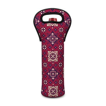 Red Boho Flower Pattern Print Single Neoprene Wine Tote
