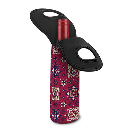 Red Boho Flower Pattern Print Single Neoprene Wine Tote