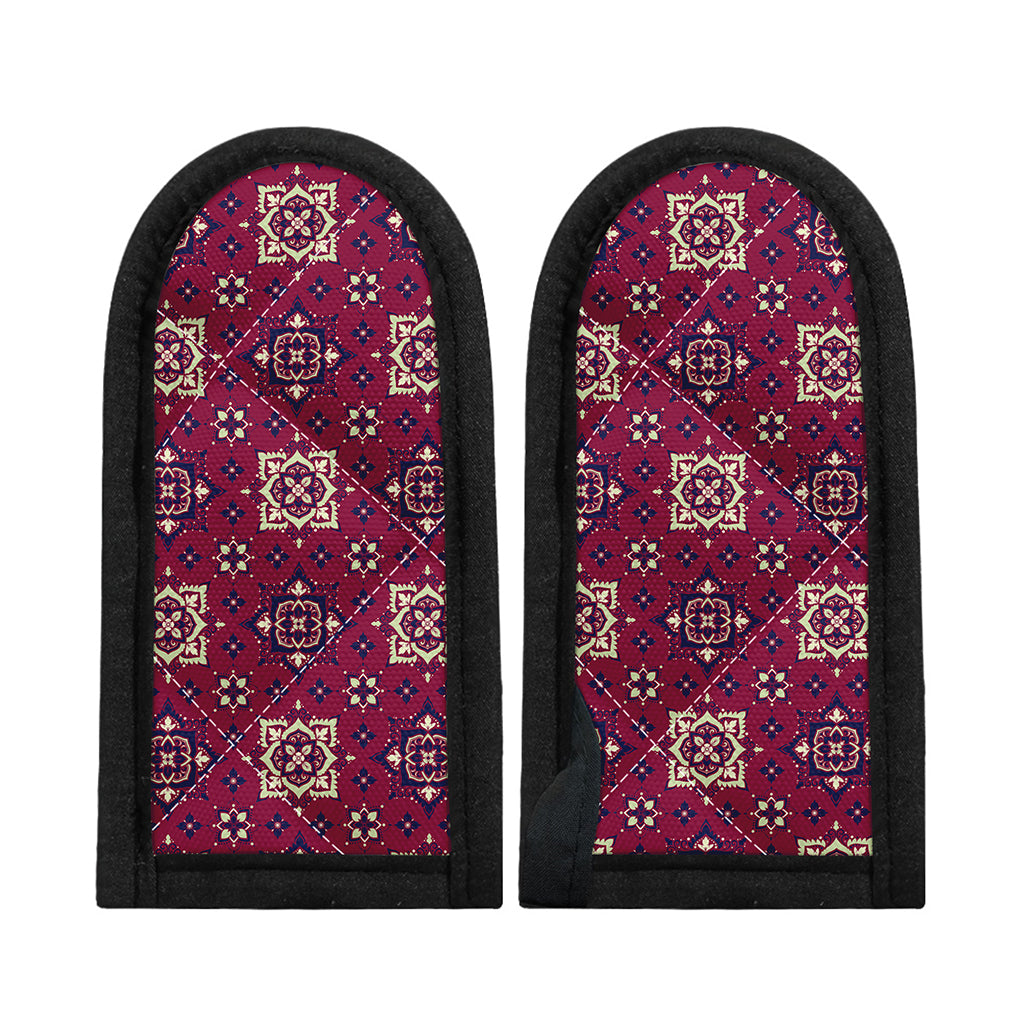 Red Boho Flower Pattern Print Skillet Handle Cover