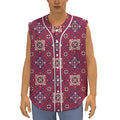 Red Boho Flower Pattern Print Sleeveless Baseball Jersey