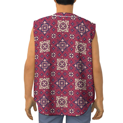 Red Boho Flower Pattern Print Sleeveless Baseball Jersey
