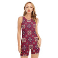 Red Boho Flower Pattern Print Sleeveless One Piece Swimsuit