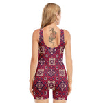 Red Boho Flower Pattern Print Sleeveless One Piece Swimsuit